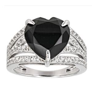 5.99CT OVAL BLACK SPINEL 0.75CTW ROUND WHITE CZ RHODIUM OVER STERLING SZ 8